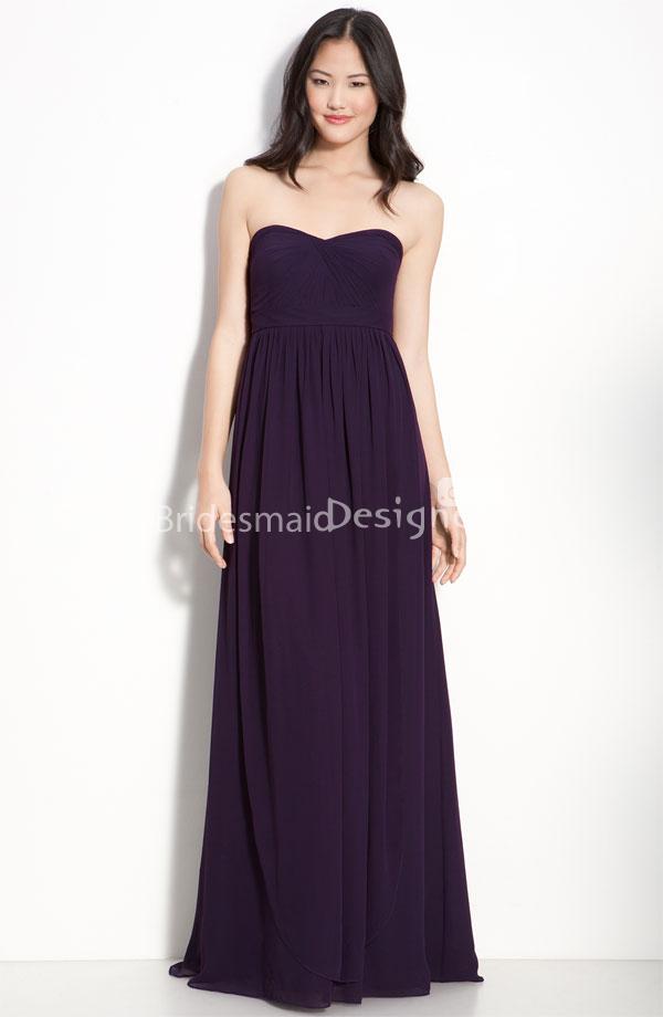 simple-purple-chiffon-strapless-floor-length-empire-a-line-bridesmaid-dress
