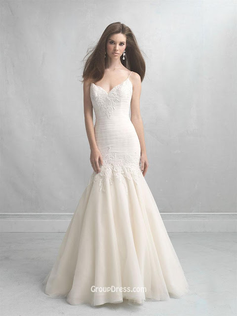 White Organza Spaghetti Straps Backless Mermaid Wedding Dress