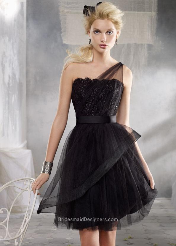 black-lace-bridesmaid-dress-with-chiffon-tiered-knee-length-skirt-1