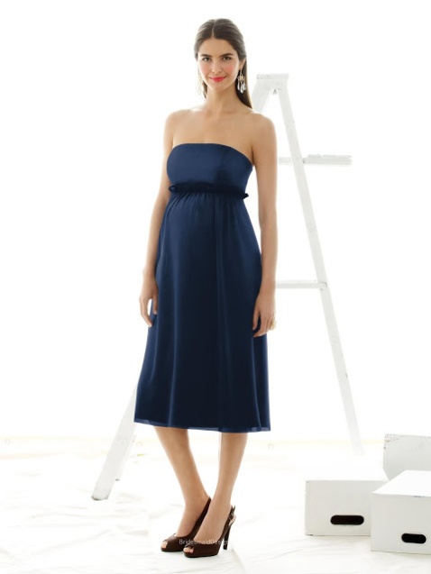 Perfect Navy Blue Tea-length Sleeveless Ruffle Empire Waist Maternity Bridesmaid Dress